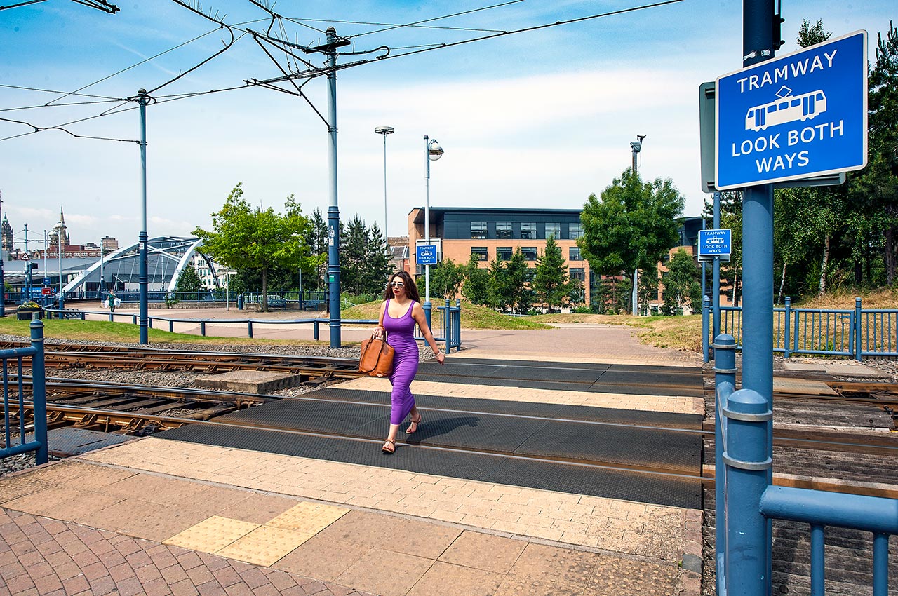 Pedestrian crossing at Sheffield SuperTram