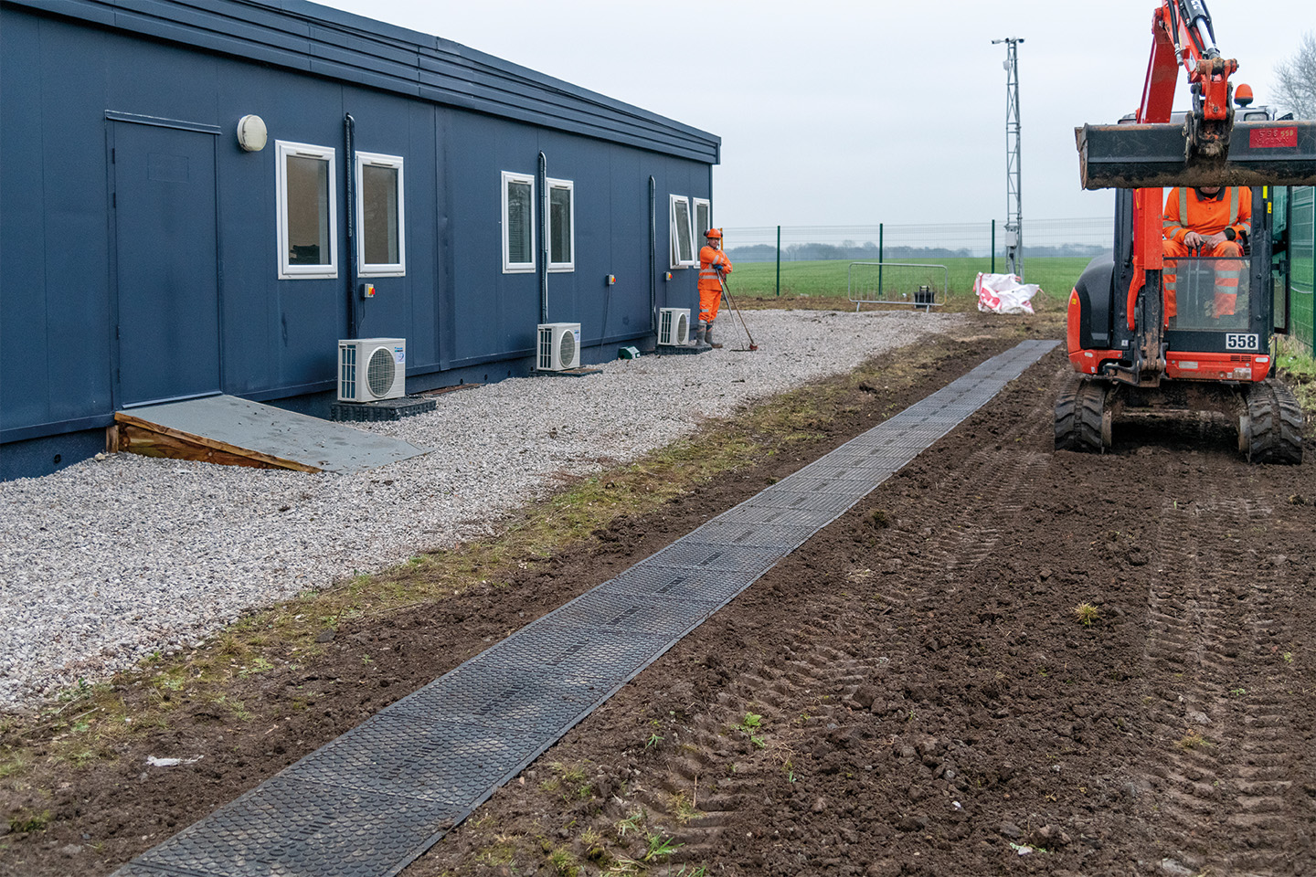 Completed walkway installation alongside building